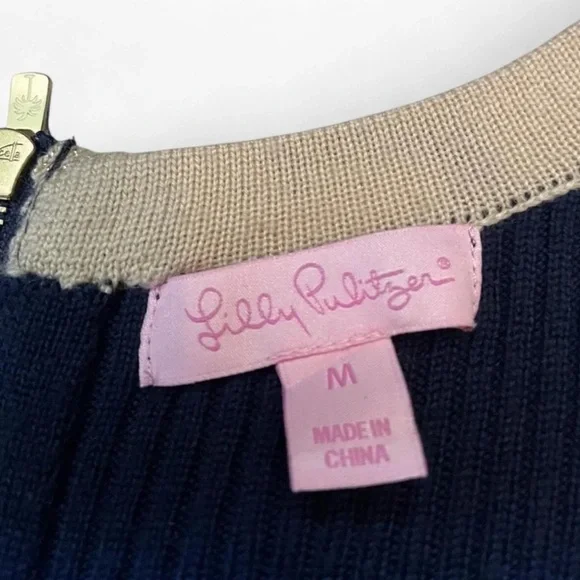 Lilly Pulitzer Striped Sweater Dress Sz M Merino Wool Fit & Flare Half Sleeve - Picture 5 of 5